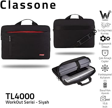 CLASSONE TL4000 Workout 15.6 Waterproof Fabric, Macbook Mac Air, Notebook, Laptop Handbag-Black