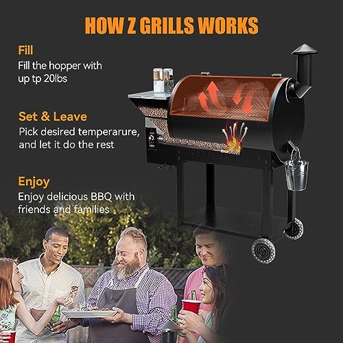 Z GRILLS Wood Pellet Smoker Grill, 8 in 1 BBQ Grill with Auto Temperature Control, 697 sq in Cooking Area for Backyard, Patio and Outdoor Cooking, 7002E, Sliver — view 7