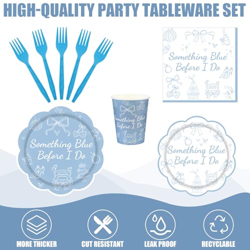 Zubebe 120 Pcs Something Blue Bridal Tableware Serves 24 Plates Cups Napkin by Zubebe - Used condition - Image 7