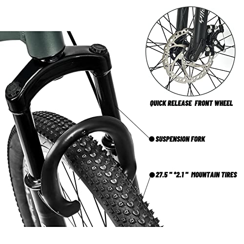 Yilwnncse 27.5 Inch Mountain Bike 21-Speed Bicycle, Aluminum Frame,Suspension Fork, Double Disc Brake (Gray) #TOP4