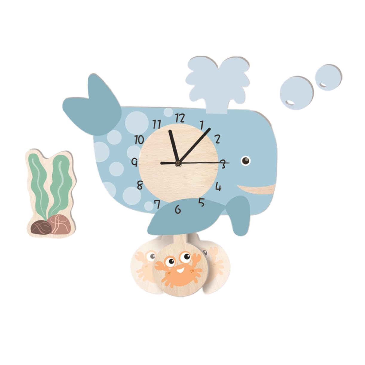POPETPOP Reloj de Pared de Ballena Péndulo Silencioso y Fácil de Colgar, Diseño Creativo de PVC Adecuado para Oficina o Clase, Decoración Única para Pared