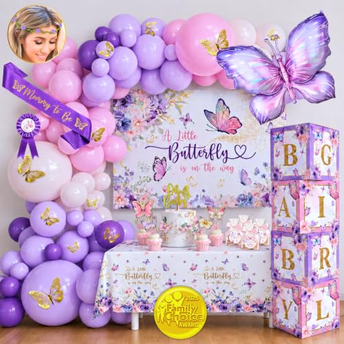 195 Pc Butterfly Baby Shower Decorations, A Little Butterfly Is On The Way