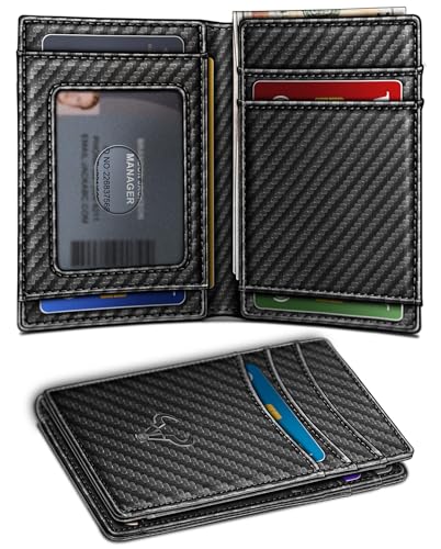 BULLIANT Slim Leather Wallet For Men 12Cards Magnetic Closure RFID Blocking