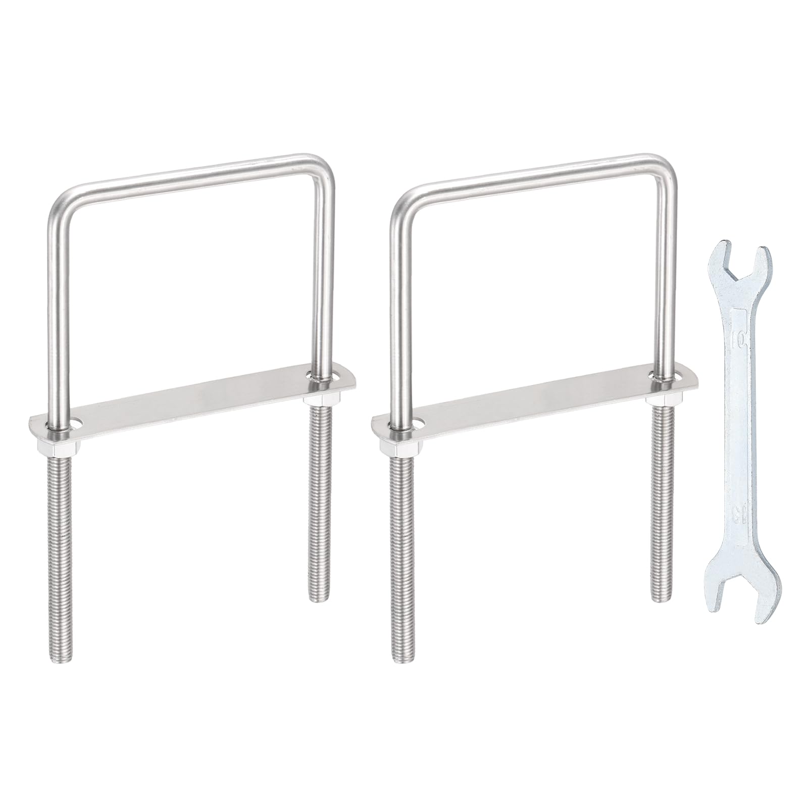sourcing map 2 Sets M10 Square U-Bolts, 4.33"(110mm) Inner Width 7.9"(200mm) Length 304 Stainless Steel U Clamp Bolts with Nuts, Plates and Wrench for Trailer Ski Boat Fishing Boat โ image 1