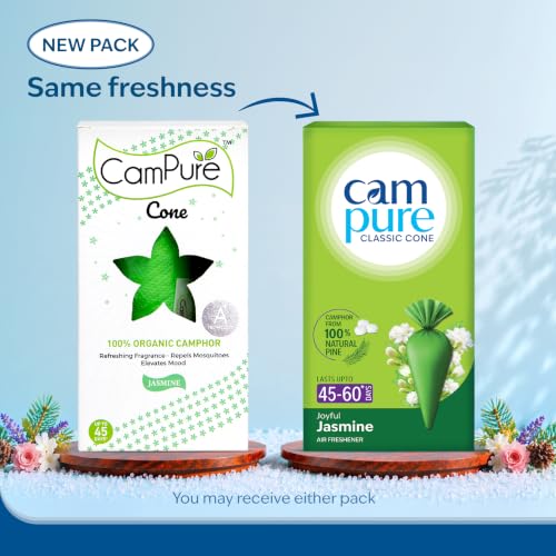 Image of CamPure Camphor Cone (Jasmine) Pack of 2-100% Organic | Air Freshener for Car, Wardrobe, Office Cabin's, Drawers, Travel Bag & Bathroom