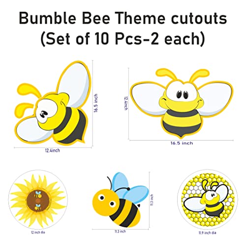 Image of Pretty UR Party Bumble Bee Theme Paper Cutouts for Birthday Parties, Honey Bee Party Supplies decor, Birthday Party Decoration Cut-Outs - Yellow (10 pcs)