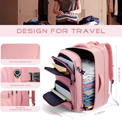 Travel Backpack for Women, 52L Carry On Backpack, Extra Large Expandable Travel Bag, 18.4 Inch TSA Flight Approved Luggage Personal Item Size with USB, Teacher Business Daypack, Pink - Image 4