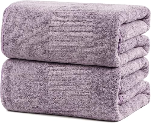 SEISSO 2 Serviettes de Bain Bambou 88.9x160 cm Grand Format, Extra Douces, Haute Absorption, Séchage Rapide, Couleur Violette XXL