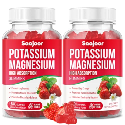 Potassium Magnesium Gummies High Absorption Magnesium Glycinate D3 & B6 Potassium Citrate - for Muscle Support Leg Cramps & Electrolyte Balance - Vegan Non-GMO Strawberry Flavor 120 Count