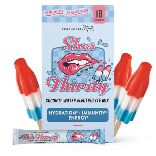 Image of Legendairy Milk She’s Thirsty – Retro Pop, Hydration Packets | Cortisol Supplement for Stress Relief & Adrenal Support | Coconut Water Electrolytes Powder, No Sugar Added 18 ct