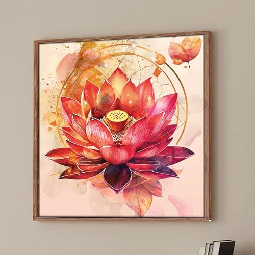 Image of PAINTINGMANTRA Modern Vastu Lotus Flower Framed Canvas Wall Art Painting for Living Room | Abstract Floral Painting with Frame perfect item for Home decor, Bedroom & office Size : 23x23 Inch