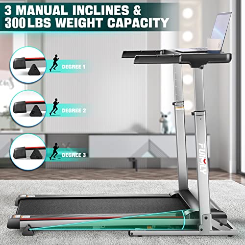 Treadmill With Desk Workstation & Adjustable Height, 300 Lbs Weight Capacity, Folding Treadmill With Incline, Bluetooth Speaker & App, Portable Walking Pad Treadmill With Desktop For Home Office #TOP2
