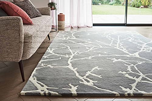 Image of Leaf & Flora Pattern Woolen Carpet for Living Room Bedroom and Hall Size 4 x 6 Feet Color Multi