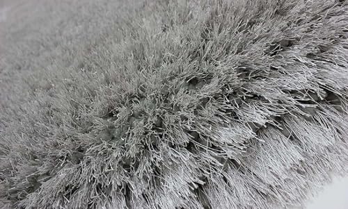 Image of Premium Microfiber Soft Silver Shag Rug 5x5 Feet Square Featuring Dense Fluffy Texture, Anti Skid Support and Durable Handmade Quality for Living Room, Bedroom and Hallway