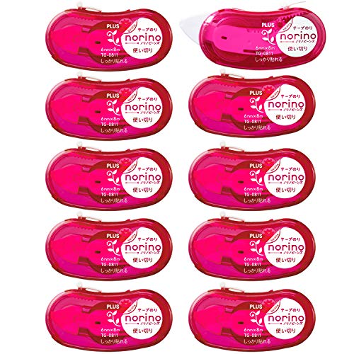 プラス テープのり ノリノビーンズ しっかり貼れる 10個 39-093×10 ピンク
