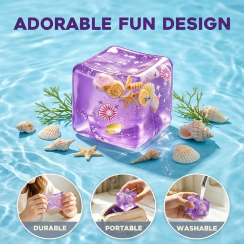 Image of ZIBUYU 5cm Ice Cube Squishy Stress, Sensory Fidget Tool with Marine Shells