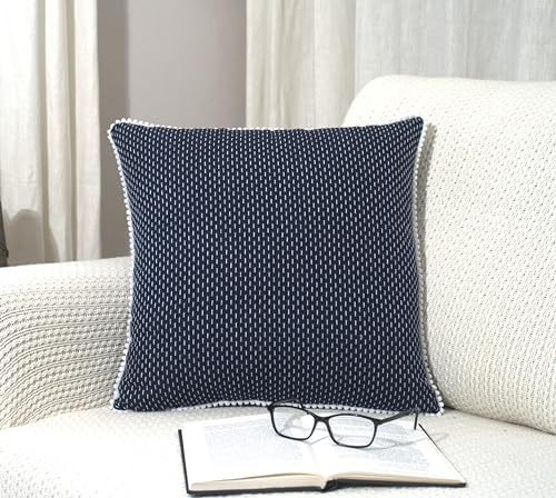 Image of Theme Navy Blue Cushion Covers 16 inch x 16 inch | Set of 3 |Cushion Covers 16x16 | Throw Pillow Covers | Decoration Items for Home