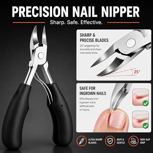 Image of Beaute Secrets Toe Nail Clipper for Ingrown or Thick Toenails, Heavy Duty Toenail Trimmer Nail Clipper Pedicure Tool with Long Handle and Soft Grip for Seniors Black
