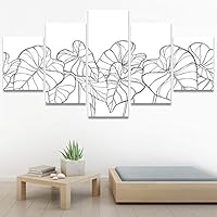 SIGNWIN 5 Panel Canvas Wall Art Modern Art Decorative Elements Expressive Leaves Multicolor Patterns Photography for Home Decorations Ready to Hang - 60