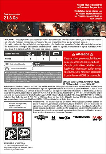 Wolfenstein II : The New Colossus Switch version digitale code de téléchargement eshop - 2