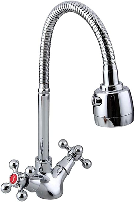 Mélangeur de robinet de chantier double manche argenté pour arrivée eau froide chaude