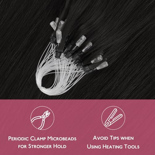 Image of WENNALIFE Microlink Hair Extensions Human Hair, 50g 50s 20 Inch Natural Black Remy Micro Bead Hair Extensions Real Human Hair Micro Link Micro Loop Straight Microlinks