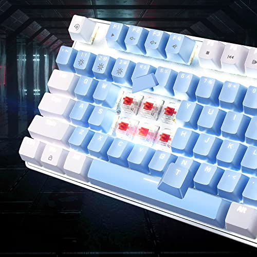 Image of MageGee Mechanical Gaming Keyboard, 104 Keys White Backlit Mechanical Keyboards with Red Switches & Double-Shot Keycaps, Wired Ergonomic Computer Keyboard for Desktop, PC Gamers (White & Blue)
