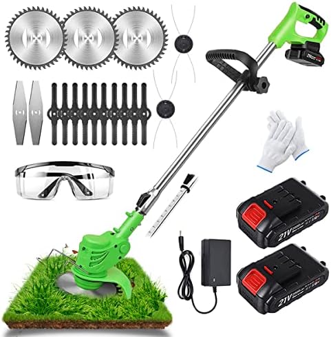 Weed Wacker Battery Powered, 21V Cordless String Trimmer, 4-in-1 Grass Trimmer with Battery and Charger Lawn Trimmer for Garden Clearing Weeds Flower