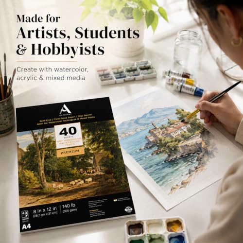 Image of ArtRight Artists' Acrylic Paper (A4 Pack of 40 Sheets, 300 GSM); 300 GSM Handmade Sheets for Gouache Media (Papers for Gouache Media)
