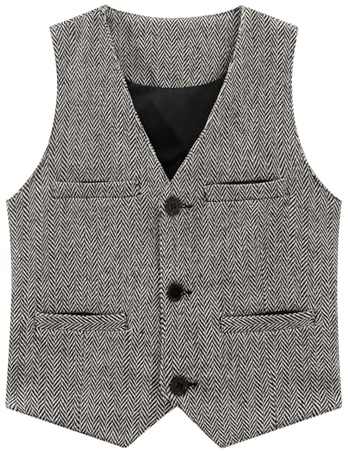 Spring&Gege Boys' Herringbone Tweed Wool Suit Vest Formal Wedding Waistcoat with 4 Pockets