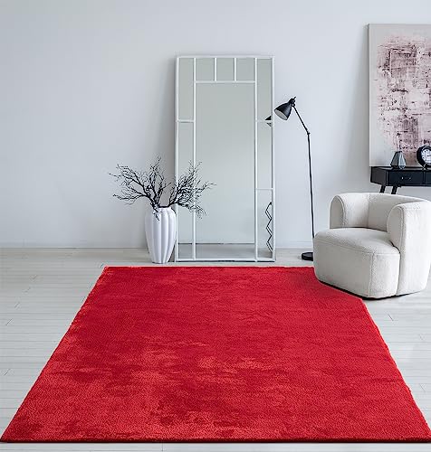 Mias Teppiche Mia´s Tapis Taos Tapis Moelleux à Poils Courts, Dessous antidérapant, Lavable à 30 degrés, Super Doux, Aspect Fourrure, Rouge, 80 x 150 cm