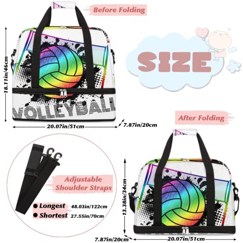 Sports Gym Bag, Volleyball Sport Ball Travel Duffel Bag with Shoes Compartment Waterproof Overnight Bag Workout Weekender Bag Boys Girls Yoga Dance Bag Gym Tote Bag for Women Men2