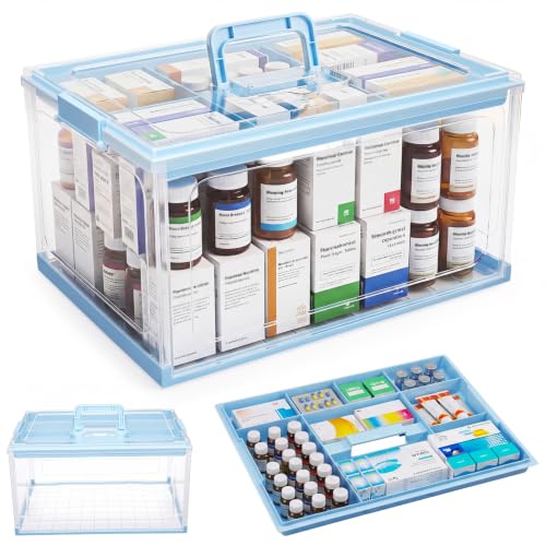 Image of Hushee 24QT Clear Medicine Storage Box for First Aid Supplies,Blue