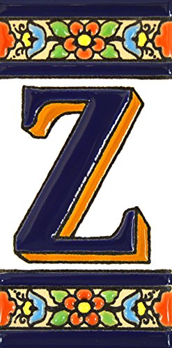 House letters 4 inch. Handpainted house letter tiles for signs addresses and names. Address numbers for houses. House address numbers and letters. Design FLORES MEDIANO 4,29" x 2,13" (LETTER Z)