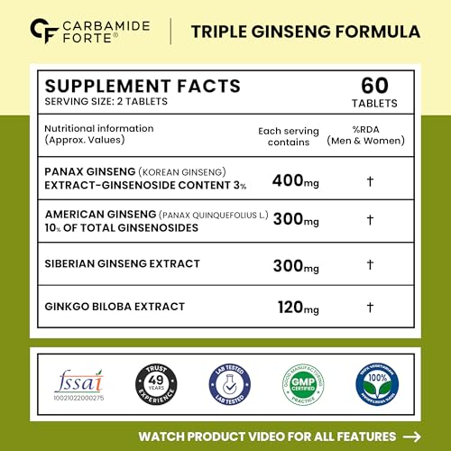 Image of Carbamide Forte Ginseng capsules for men | ginseng with ginkgo extract | Energy, Focus & Stamina Support - 60 Tablets