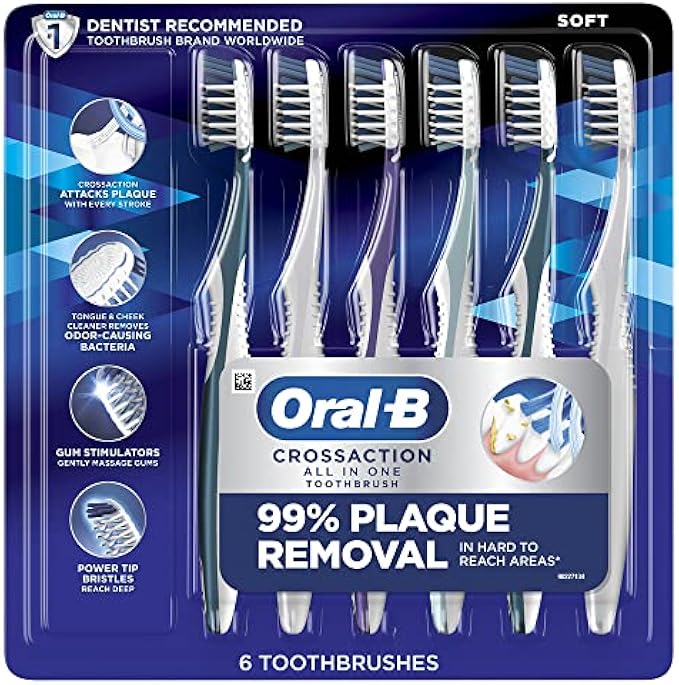 Oral-B CrossAction All In One Soft Toothbrushes, Deep Plaque Removal, 6 Count