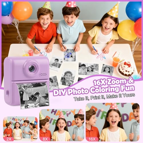 Image of Kids Instant Print Camera for Ages 3-12, 1080P HD Camera with 32GB Card | 2.0 inch Screen, Ink-Free Thermal Printing, 48MP Pixels, 16X Zoom, MP3, Filters and Creative Modes
