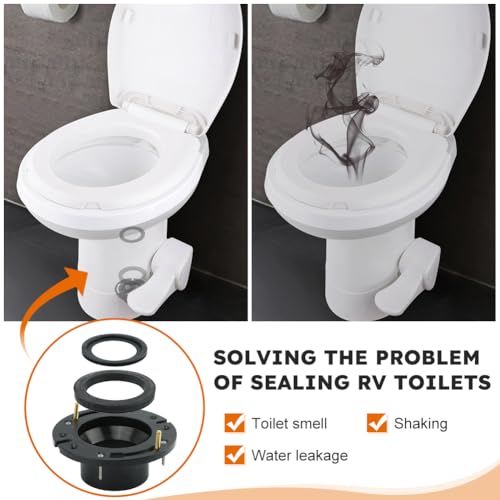 Image of EMVANV RV Toilet Seal and 3 Inch Socket RV Toilet Flange Kit, Designed for RV 300 /310 /320 Toilets, Replaces 385345892 Flange and 385311658 Flush Seal and 385311652 Base Seal(Black)