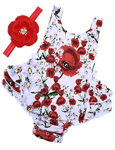 Image of PrinceSasa Baby Girl's Floral Print Ruffles Romper Summer Clothes