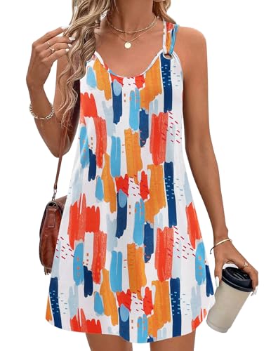 Image of Zeagoo Summer Dresses for Women Boho Beach Dress Sleeveless Sundresses with Pockets Casual Loose Tank Tshirt Sun Dress