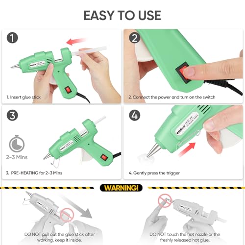 Image of ROMECH 20W Mini Hot Glue Gun with 90 Glue Sticks Set, Fast Preheating Hot Glue Gun Kit Heavy Duty Gluegun for Craft, DIY, Repairs (Green)