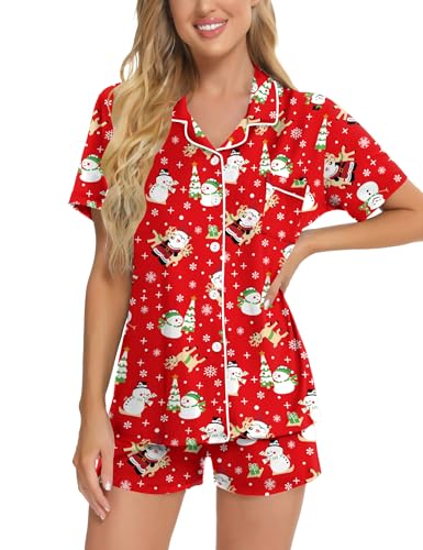 Image of SWOMOG Womens Button Down Pajamas Set Short Sleeve Sleepwear Bride Soft Pj Lounge Sets XS-3XL