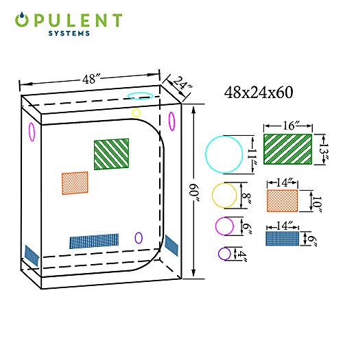 OPULENT SYSTEMS 48"x24"x60" Hydroponic Mylar Water-Resister Grow Tent Reflective Garden Growing Dark Room with Observation Window, Removable Floor Tray and Tool Bag for Indoor Plant Growing 2'X4' - Thumbnail 6