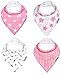 Dodo Babies Bandana Drool Bib Set – Four 100% Cotton Bibs with Soft Polyester Lining, 2 Pacifier Clips, Binky Case, Pink Gift Bag for Baby Girl or Boy Shower – Adjustable Snap Fit for 3-24 Months
