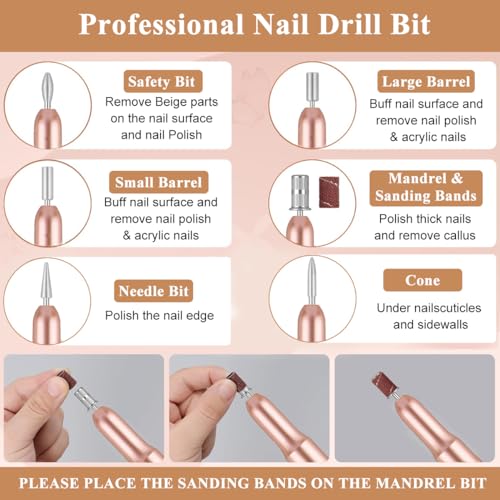 MAYCREATE® Electric Nail Drill File Professional Nail Drill Machine Kit Manicure Pedicure Tools Polishing Set with 6 Nail Drill Bits & Sanding Paper - Image 2