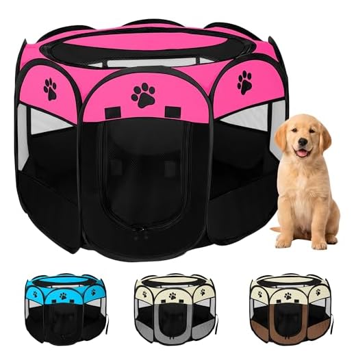 JUPPLIES Parque para Perros Pequeños y Medianos Plegable 73 x 73 x 43cm - Jaula Perro, Gato, Cachorro, Conejo - Corralito para Perros y Mascotas con Pelota de Juguete Ideal para Juegos - Rosa