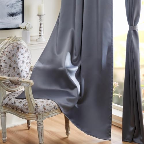 Image of Amazon Basics - Room Darkening Blackout Door Curtains, 100% Room Darkening | 9 Feet |Set of 2| Plain Design | for Living Room and Bedroom | 115cmx274cm, Color- Grey