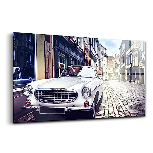 Peinture murale en verre d'art Wallfluent décor haut de gamme voiture rétro 140x70cm