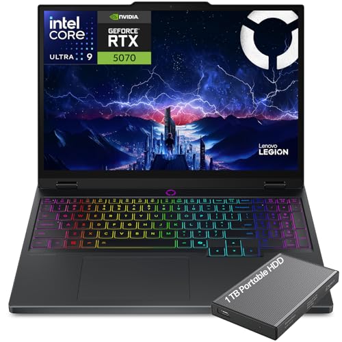 Image of Lenovo Legion 5i 15.1 inch Gaming Laptop, 2.5K WQXGA PureSight 165Hz OLED Display, Intel Core Ultra 9-275HX, NVIDIA GeForce RTX 5070, 32GB RAM, 1TB SSD, Wi-Fi 7, RGB Backlit, Win 11, w /1TB Portable HDD