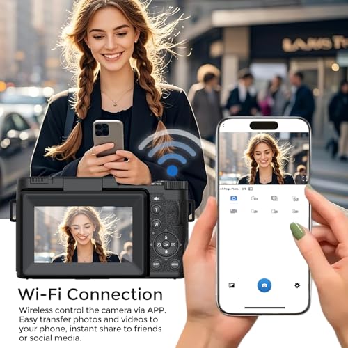 5K Vlogging Camera with WiFi 64MP 4K Digital Camera for Photography Vlog Camera with Flip Screen Video Camera for YouTube with Selfie Light, Desk Tripod, Batteries - Image 4